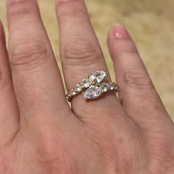 Adjustable Double Teardrop CZ Ring – Silver/Gold Finish - Picture 15 of 17